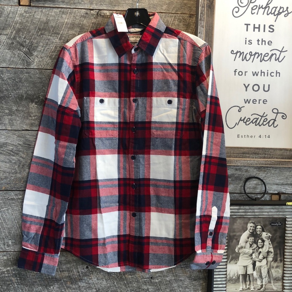 Express Mens Buffalo Plaid Button Up